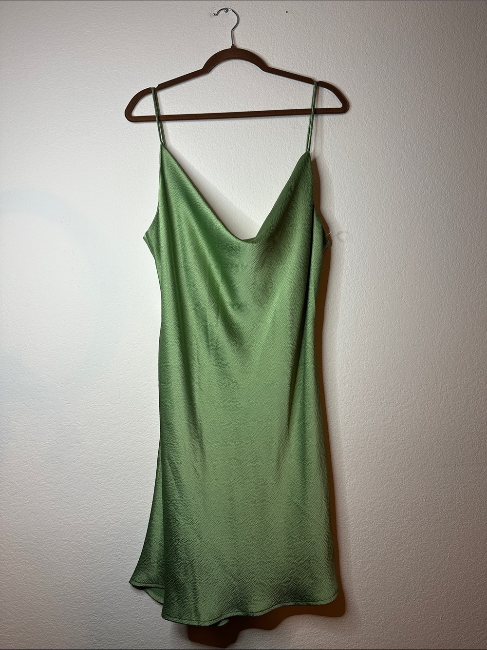Miss Lola Olive Green Satin Slip Dress - Picture 2 of 6